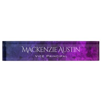 Mystic-topaz Desk | Blue Pink Purple Ombre Chic Nameplate by Fharrynland at Zazzle
