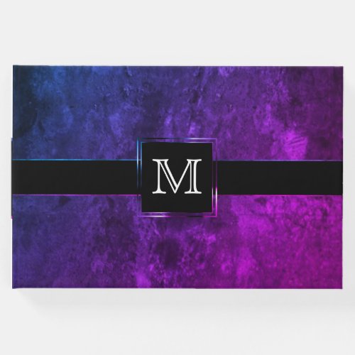 Mystic_Topaz Ombre  Blue Purple Pink Monogram Guest Book