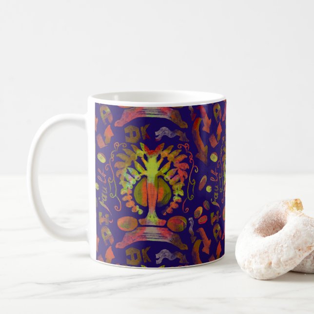 "Mystic Tree of Life – Folk Art Pattern" Coffee Mug (With Donut)