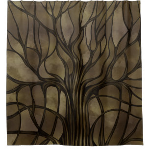 Mystic Tree of Life Mosaic Golden Sepia Shower Curtain