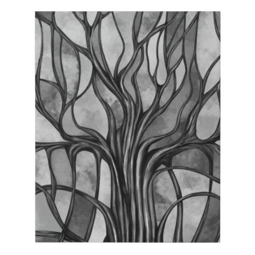 Mystic Tree of Life Mosaic Grayscale Watercolor Faux Canvas Print