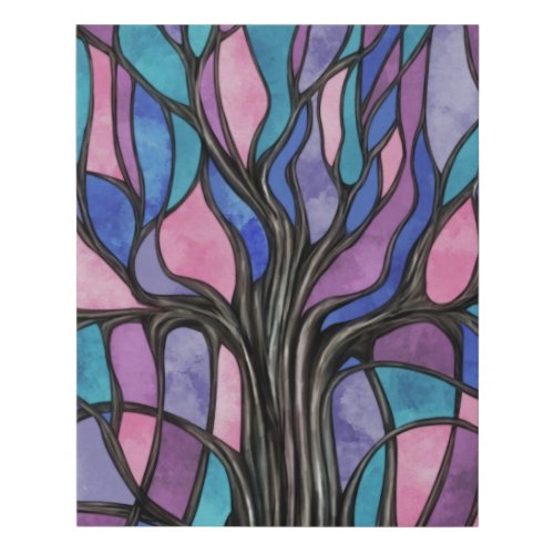 Mystic Tree of Life Mosaic Purples Watercolor Faux Canvas Print