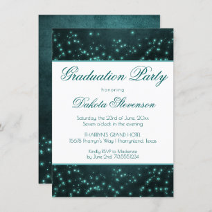 Mystic Twilight Stars Deep Teal Glow Graduation Invitation