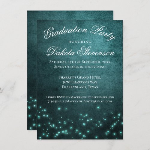 Mystic Twilight Stars  Deep Teal Glow Graduation Invitation