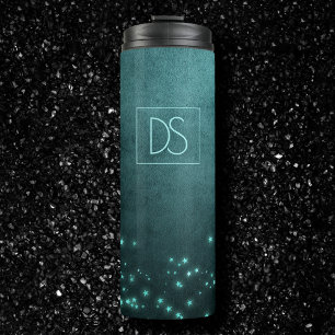 Mystic Twilight Stars Deep Teal Green Monogram Thermal Tumbler