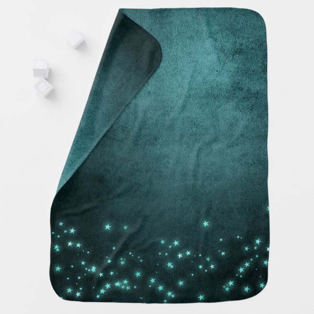 Mystic Twilight Stars | Deep Teal Green Neon Glow Baby Blanket (In Situ)