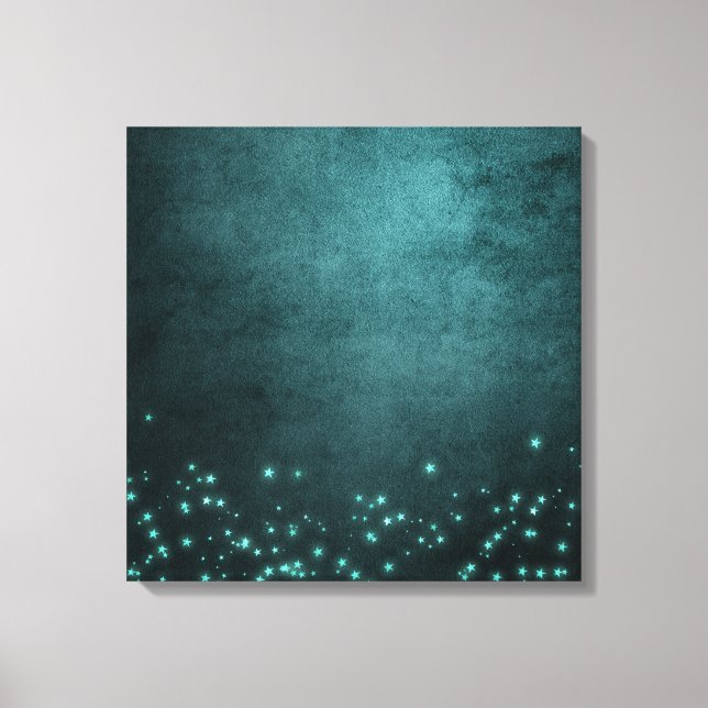 Mystic Twilight Stars | Deep Teal Green Neon Glow Canvas Print (Front)