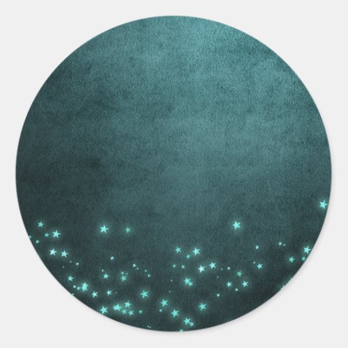 Mystic Twilight Stars  Deep Teal Green Neon Glow Classic Round Sticker