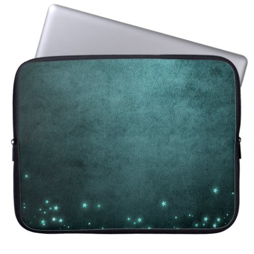 Mystic Twilight Stars  Deep Teal Green Neon Glow Laptop Sleeve