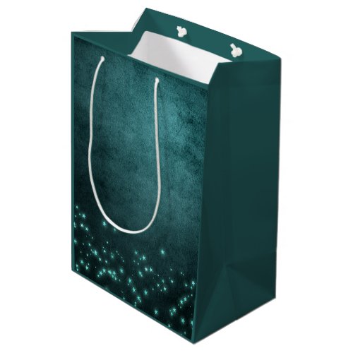 Mystic Twilight Stars  Deep Teal Green Neon Glow Medium Gift Bag