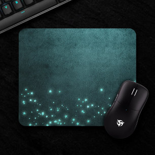 Mystic Twilight Stars Deep Teal Green Neon Glow Mouse Pad