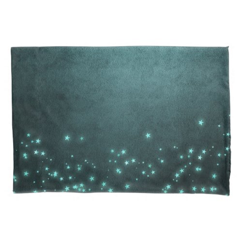 Mystic Twilight Stars  Deep Teal Green Neon Glow Pillow Case