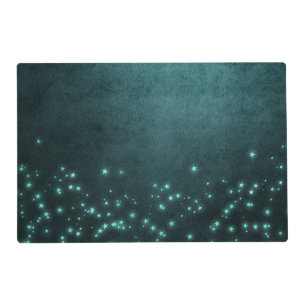 Mystic Twilight Stars   Deep Teal Green Neon Glow Placemat