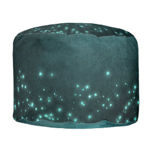 Mystic Twilight Stars   Deep Teal Green Neon Glow Pouf