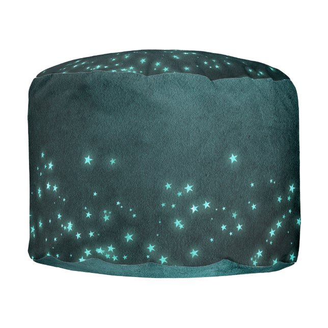 Mystic Twilight Stars | Deep Teal Green Neon Glow Pouf (Front)