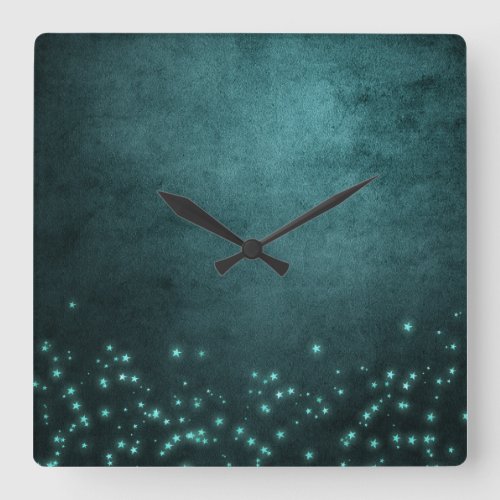 Mystic Twilight Stars  Deep Teal Green Neon Glow Square Wall Clock