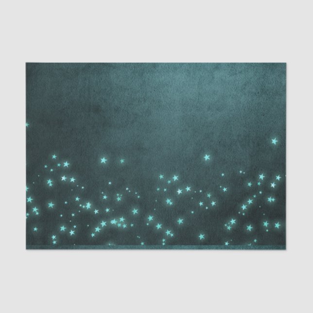 Mystic Twilight Stars | Deep Teal Green Neon Glow Tissue Paper (Front)