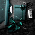 Mystic Twilight Stars | Deep Teal Green Neon Glow Wrapping Paper