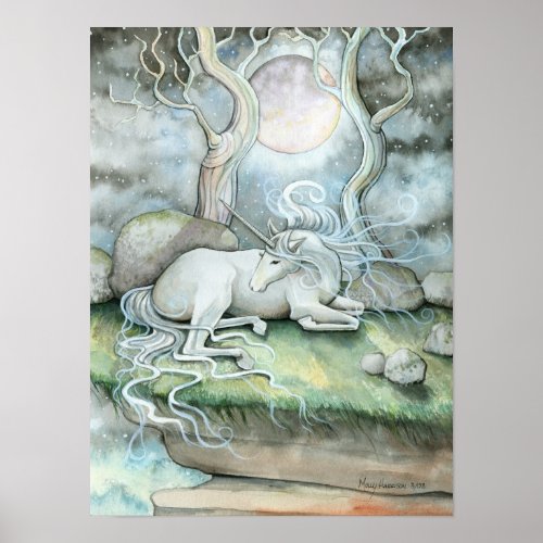 Mystic Unicorn Full Moon Poster Print
