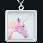 Mystic Unicorn Silver Plated Necklace<br><div class="desc">Mystic Unicorn I by Victoria Borges. Features a pink and purple unicorn with paintbrush-like strokes.</div>