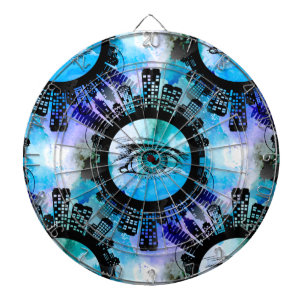 Mystic Urban Eye – Abstract Cityscape in Cool Tone Dart Board