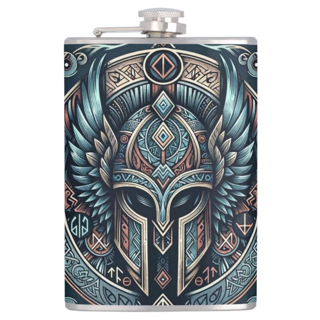 Mystic Viking Rune Helmet  Flask (Front)