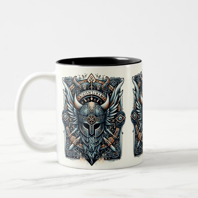 Mystic Viking Rune Helmet  Two-Tone Coffee Mug (Left)