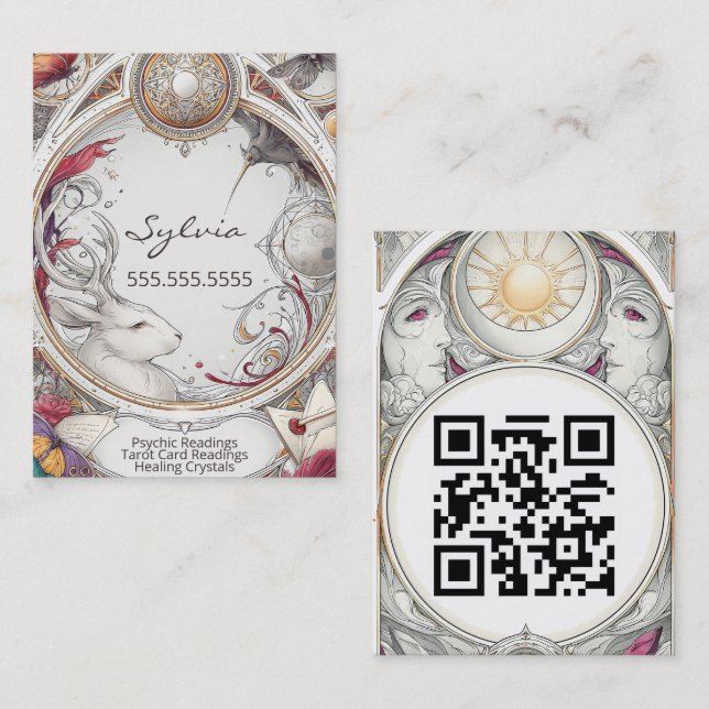 Mystic Vintage  Psyschic Medium QR code Business Card (Front/Back)