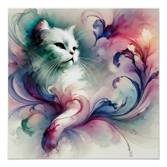 Mystic Watercolor Cat Poster (Front)