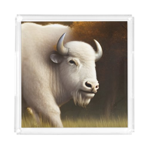 Mystic White Buffalo Digital Art    Acrylic Tray