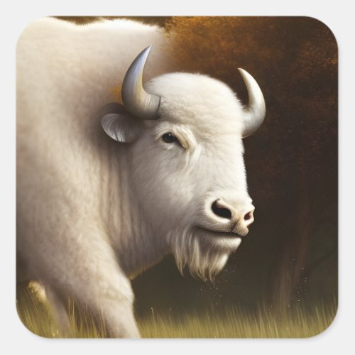 Mystic White Buffalo Digital Art   Square Sticker