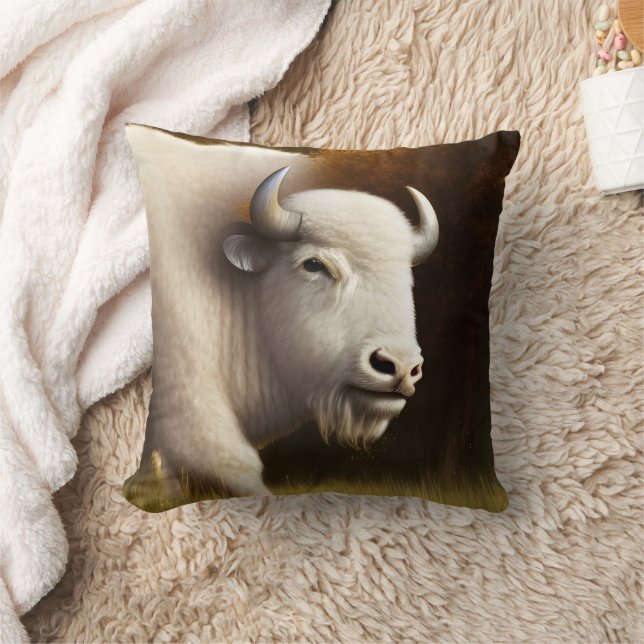 Mystic White Buffalo Digital Art   Throw Pillow (Blanket)