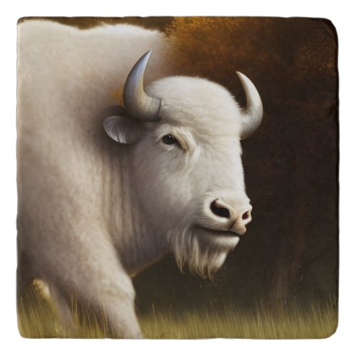 Mystic White Buffalo Digital Art   Trivet