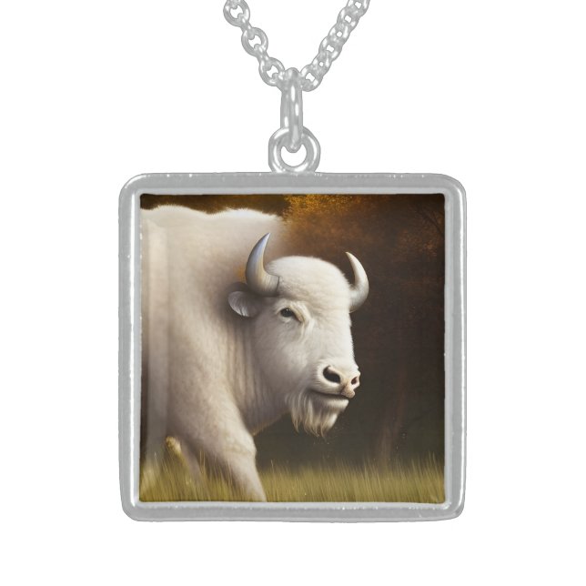Mystic White Buffalo   Sterling Silver Necklace (Front)