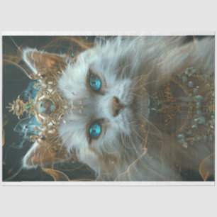 Mystic White Cat Wearing Crown Decoupage  Tissue Paper