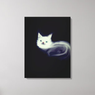 Mystic White Kitten Canvas Wall Art–Blue-Eyed Cat