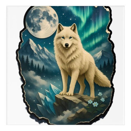 Mystic White Wolf Under Moonlight Acrylic Wall Art