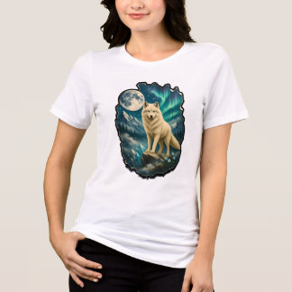 Mystic White Wolf Under Northern Lights T-Shirt Tri-Blend Shirt