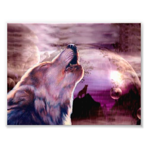 Mystic Wolf Howling at The Moon Photo Print