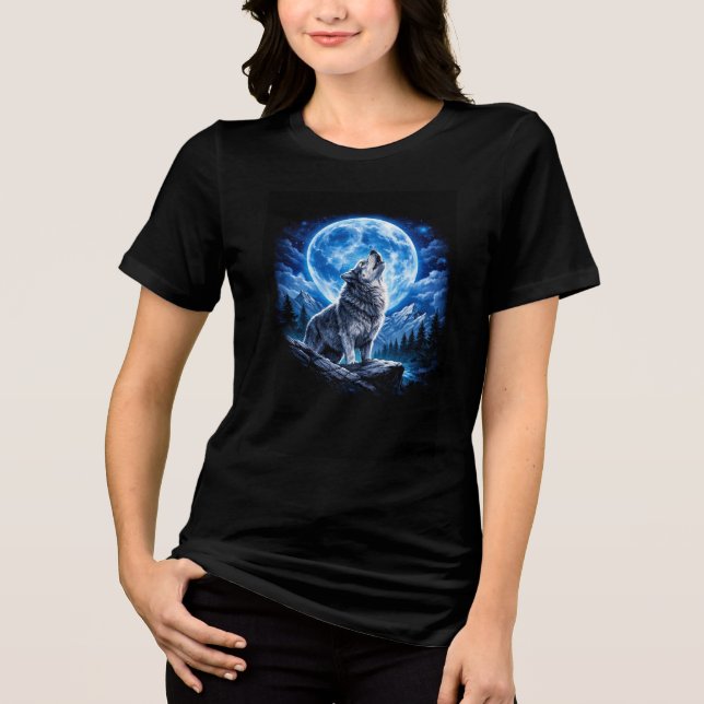 Mystic Wolf Howling Tri-Blend Shirt (Front)
