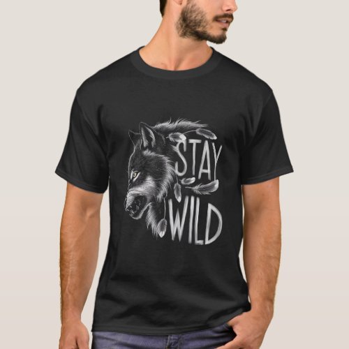 Mystic Wolf Profile _ Stay Wild T_Shirt