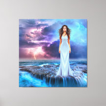 Mystic Woman Above Ocean Storm Fantasy Canvas