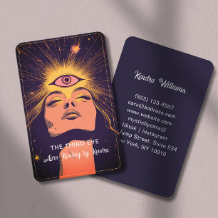 Mystic Woman Eye Dark Blue Gold Business Card