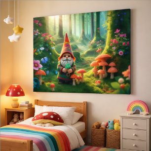 Mystic Woodland Gnome Faux Canvas Print