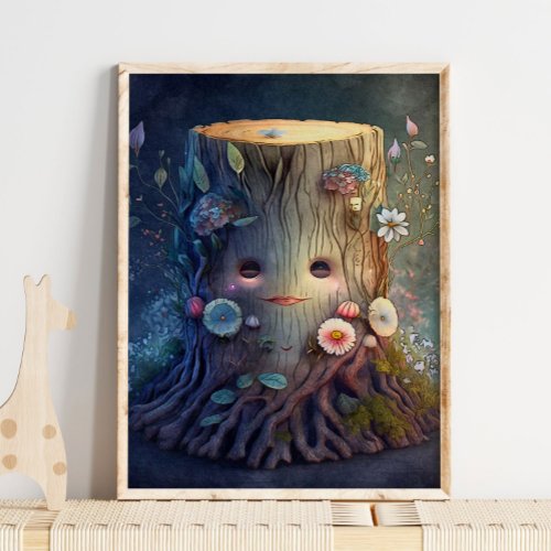 Mystic Woodland Tree Stump  Wall Print