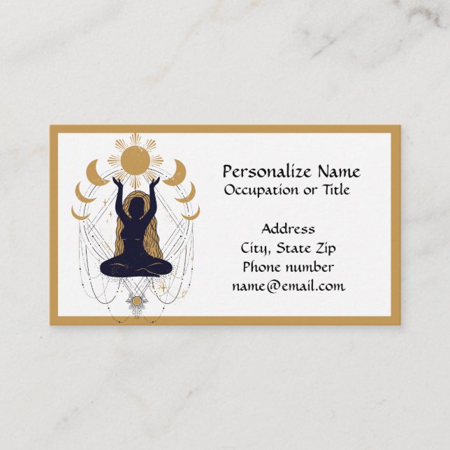 Mystic Zen Yoga Meditation Black Gold Moon Phases Business Card (Front)