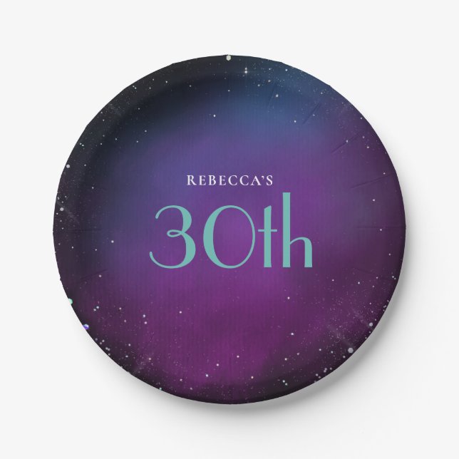 Mystical 30th Birthday Party Purple Name Paper Plates (Front)