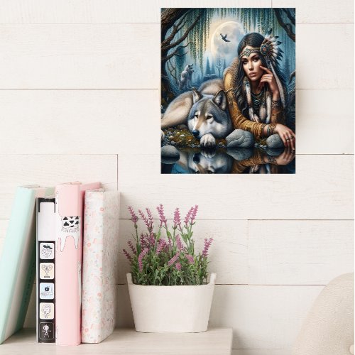 Mystical A Native American Woman With Wolves 12x16 Canvas Print