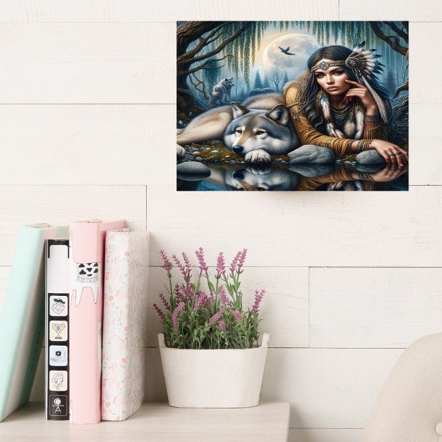 Mystical A Native American Woman With Wolves 16x12 Canvas Print (Creator Uploaded)