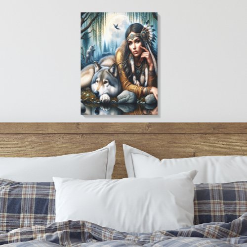 Mystical A Native American Woman With Wolves 18x24 Canvas Print